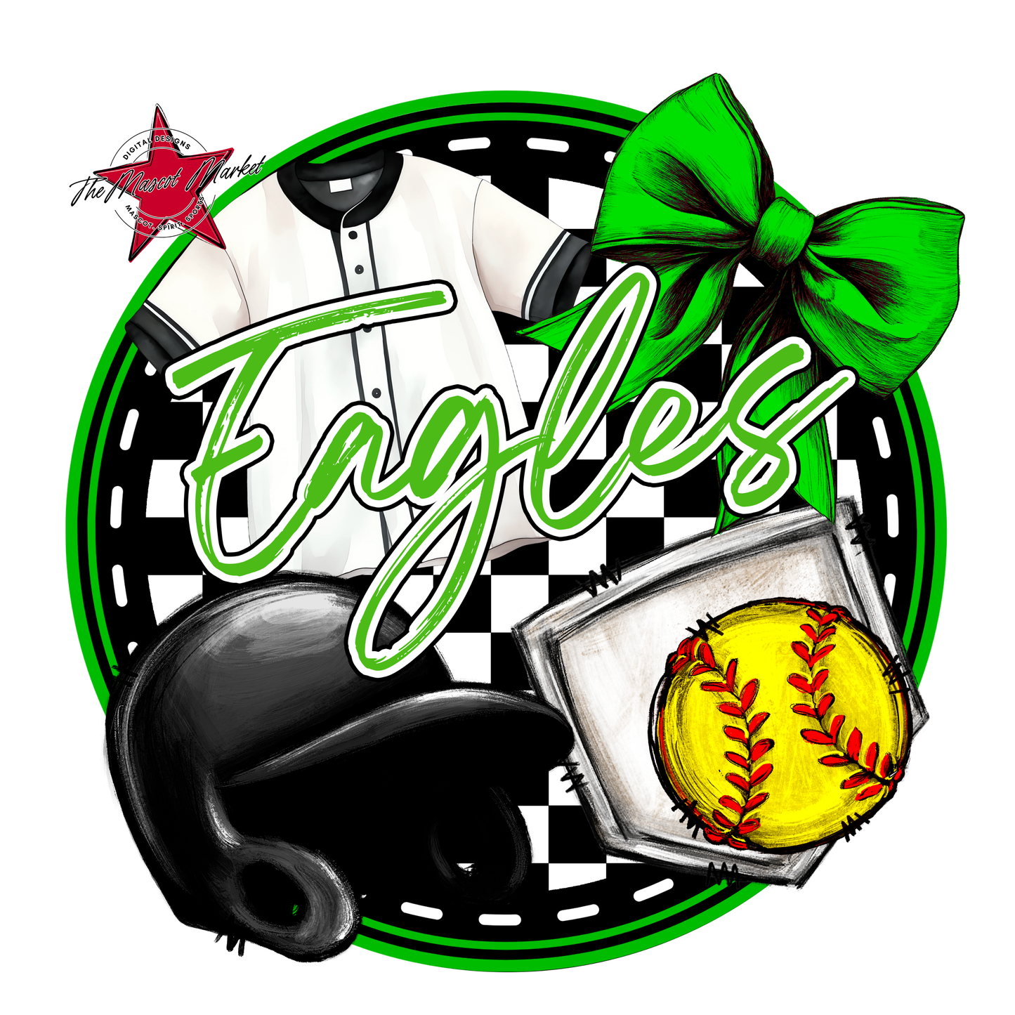 Eagles Circle Softball Design-Bright Green