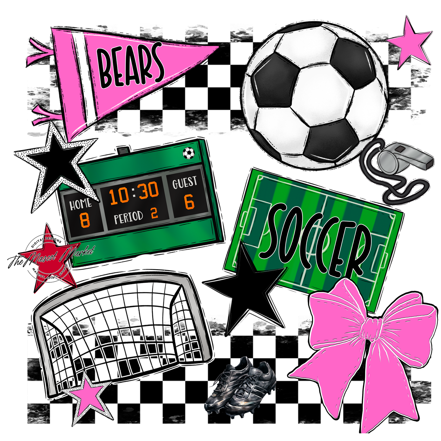 Bears Soccer Checkers Design-Baby Pink