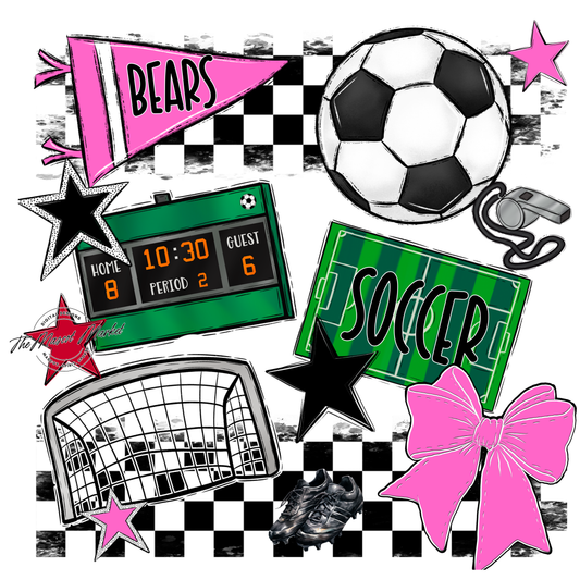 Bears Soccer Checkers Design-Baby Pink