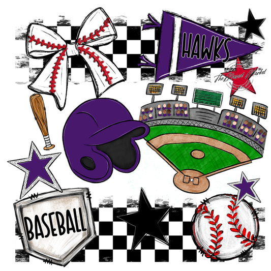 Hawks Checkers Baseball Spirit Design-Purple