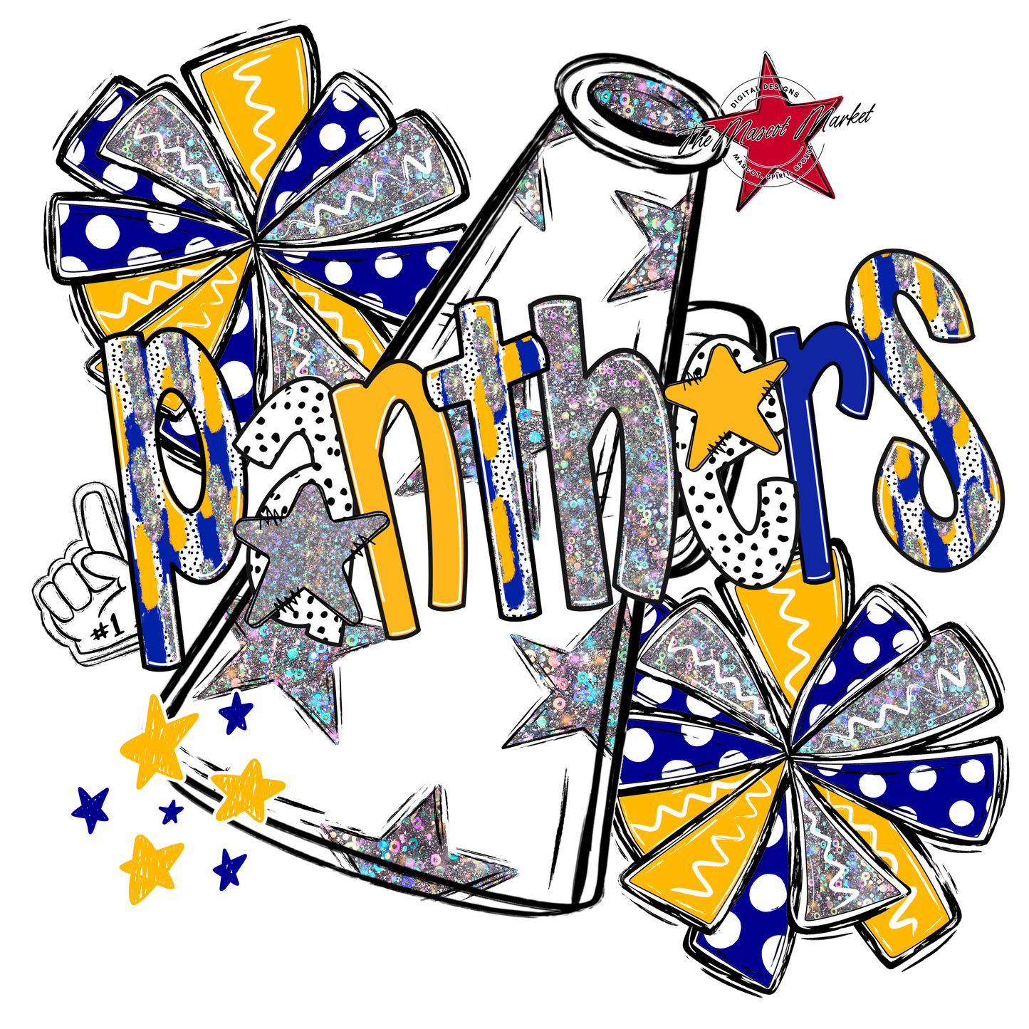 Panthers Cheer Megaphone Scrape-Blue-Yellow