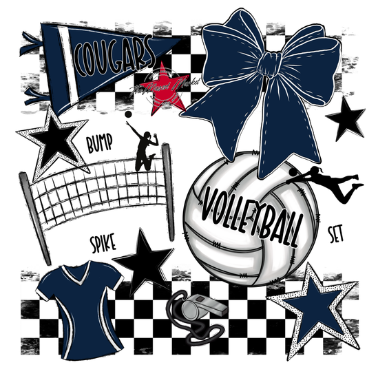 Cougars Checkers Volleyball Spirit Design-Navy