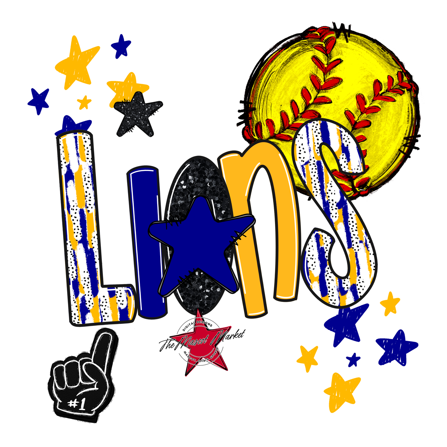 Lions Softball Scrape-Blue-Yellow