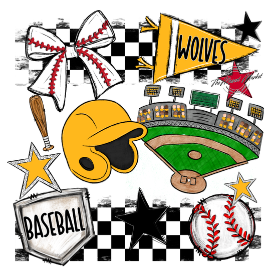 Wolves Checkers Baseball Spirit Design-Yellow