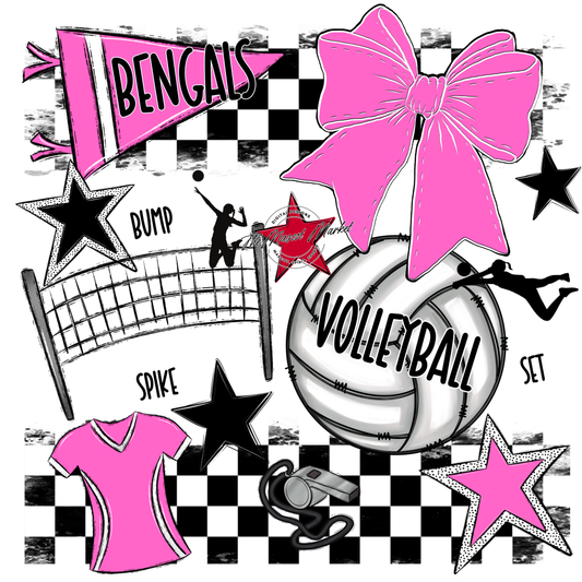 Bengals Volleyball Checkers Design-Baby Pink