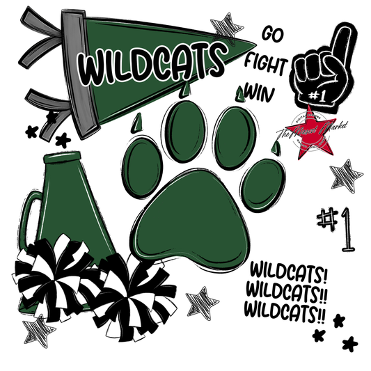 Wildcats Mixed Mascot Spirit Design-Green