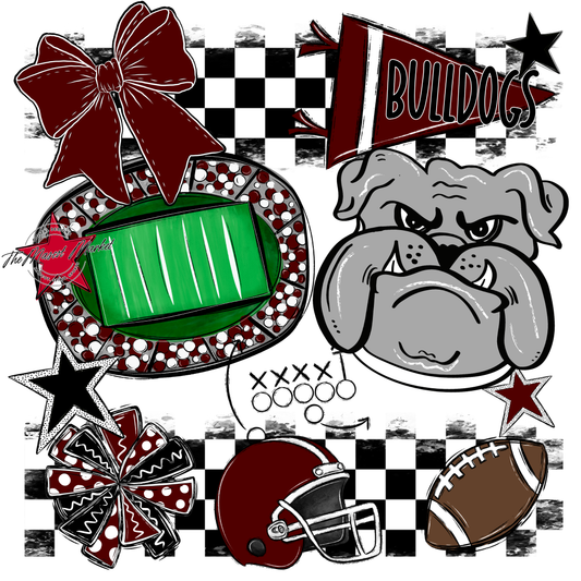 Bulldogs Checkers Mascot Spirit Design-Maroon