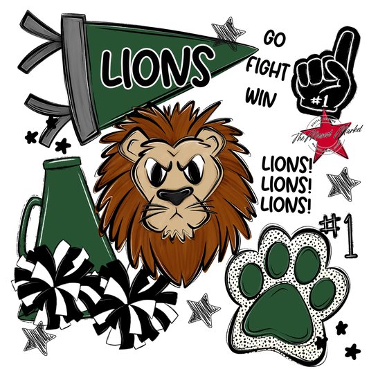 Lions Mixed Mascot Spirit Design-Green