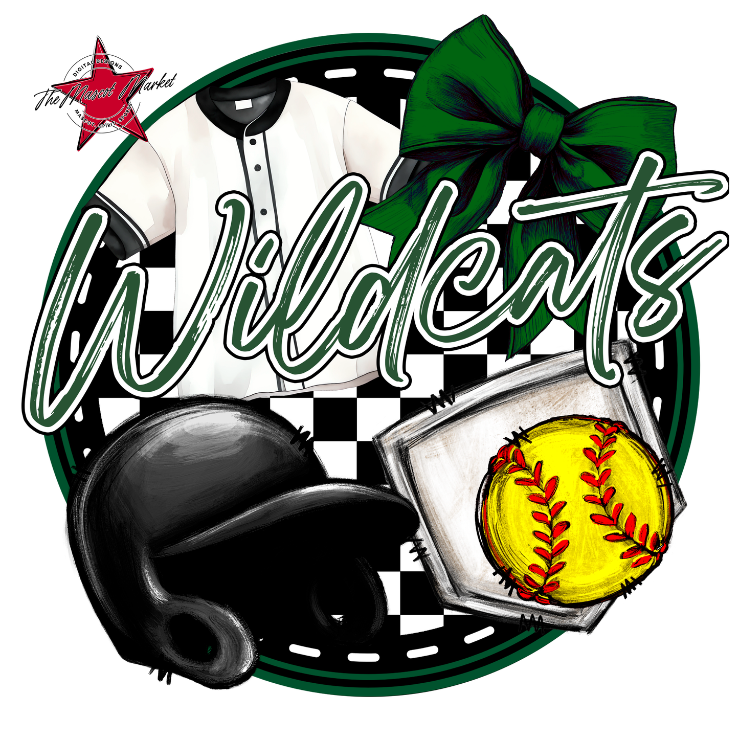 Wildcats Circle Softball Design-Green