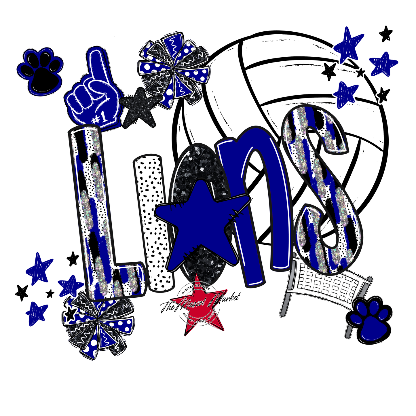 Lions Volleyball Scrape-Blue