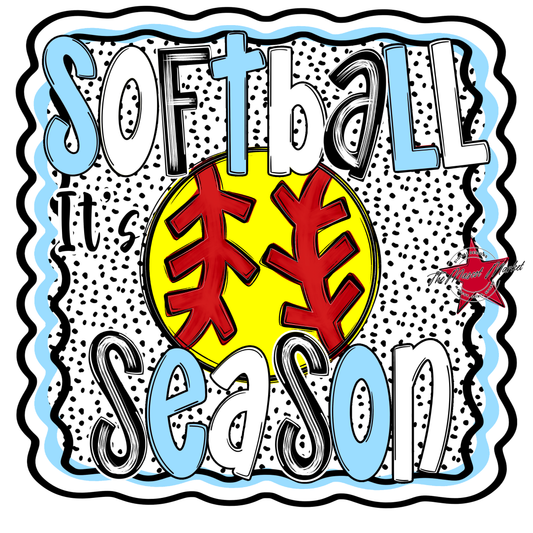 It's Softball Season Dot Design-Columbia Blue