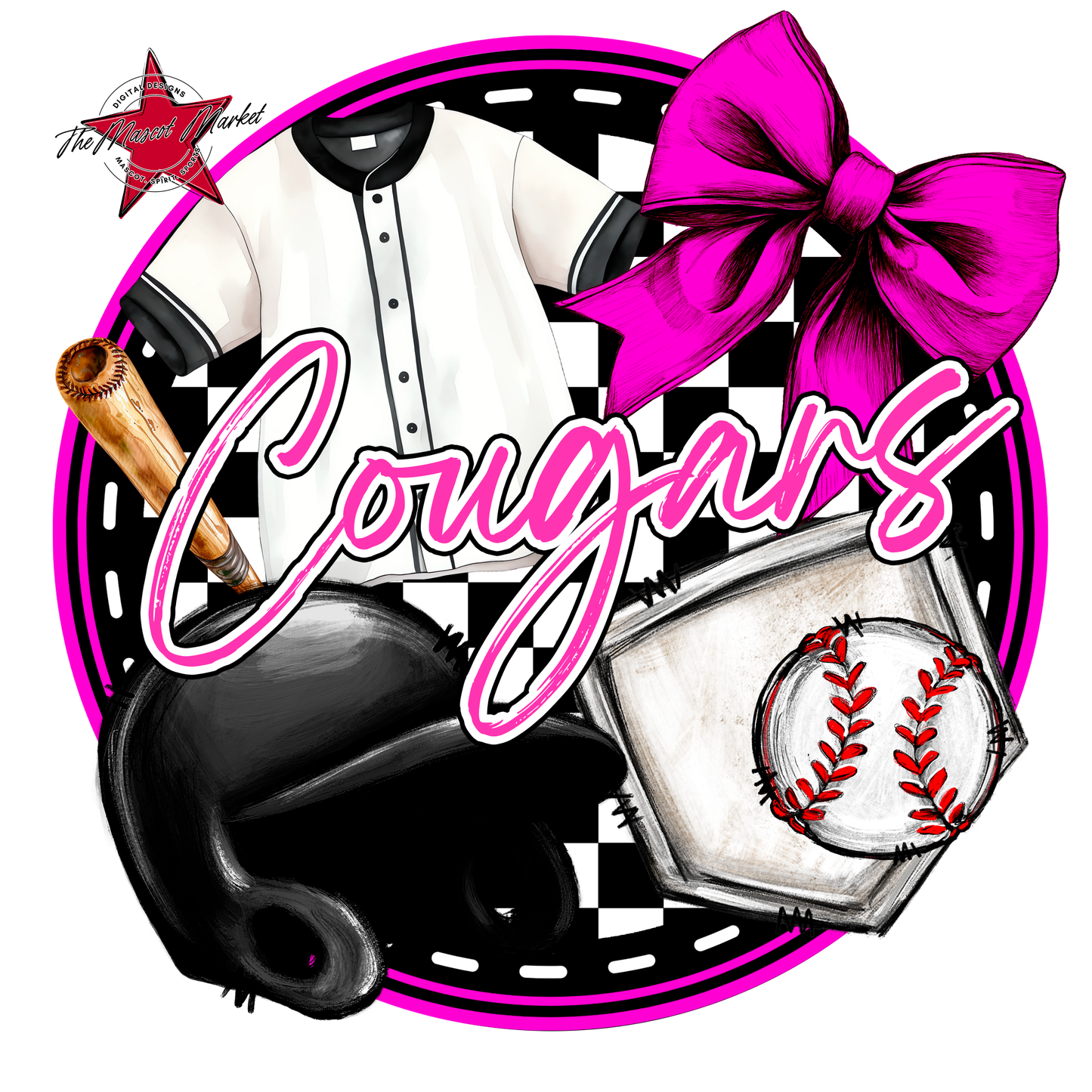 Cougars Circle Baseball Design-Pink