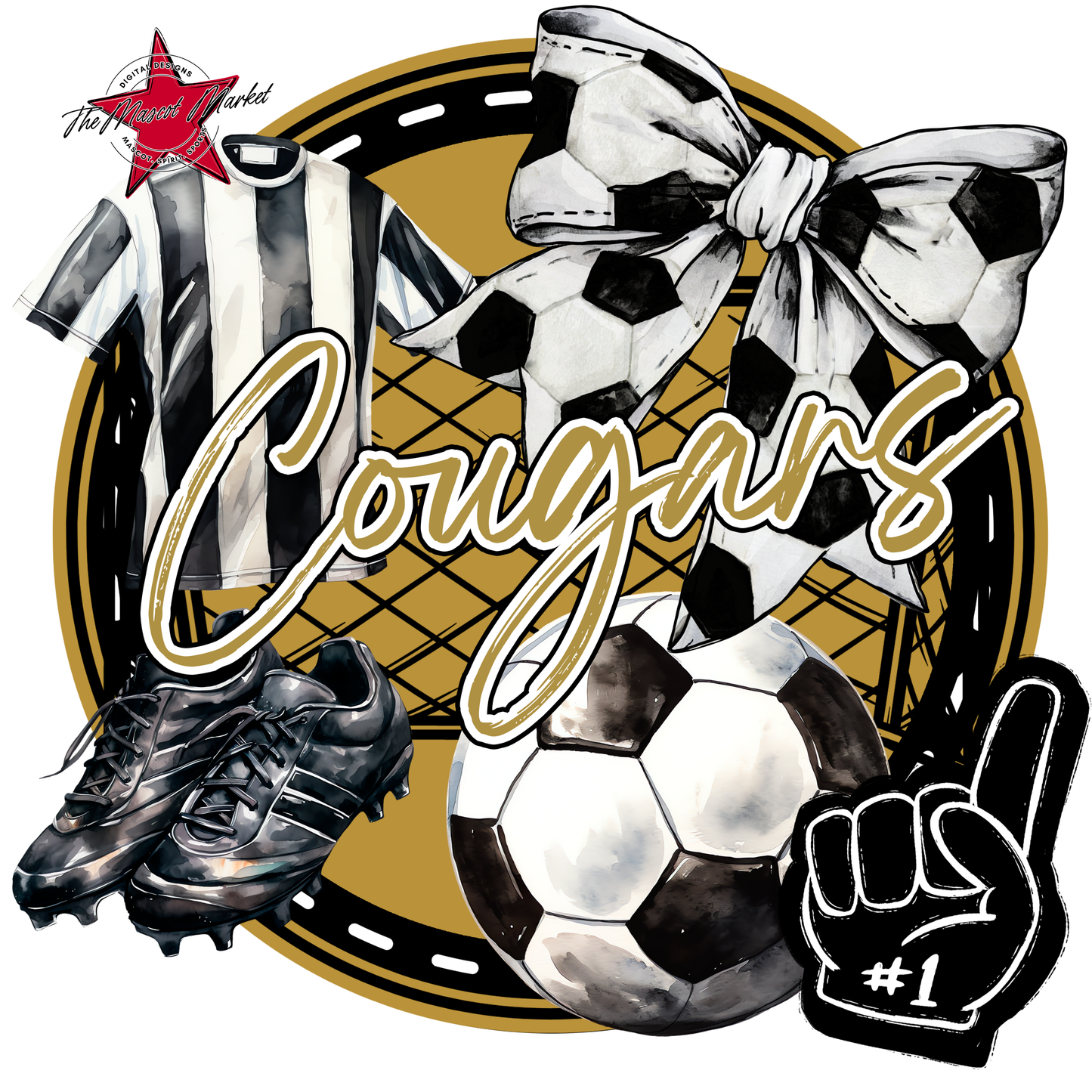 Cougars Circle Soccer Design-Gold