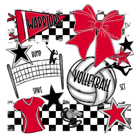 Warriors Checkers Volleyball Spirit Design-Red