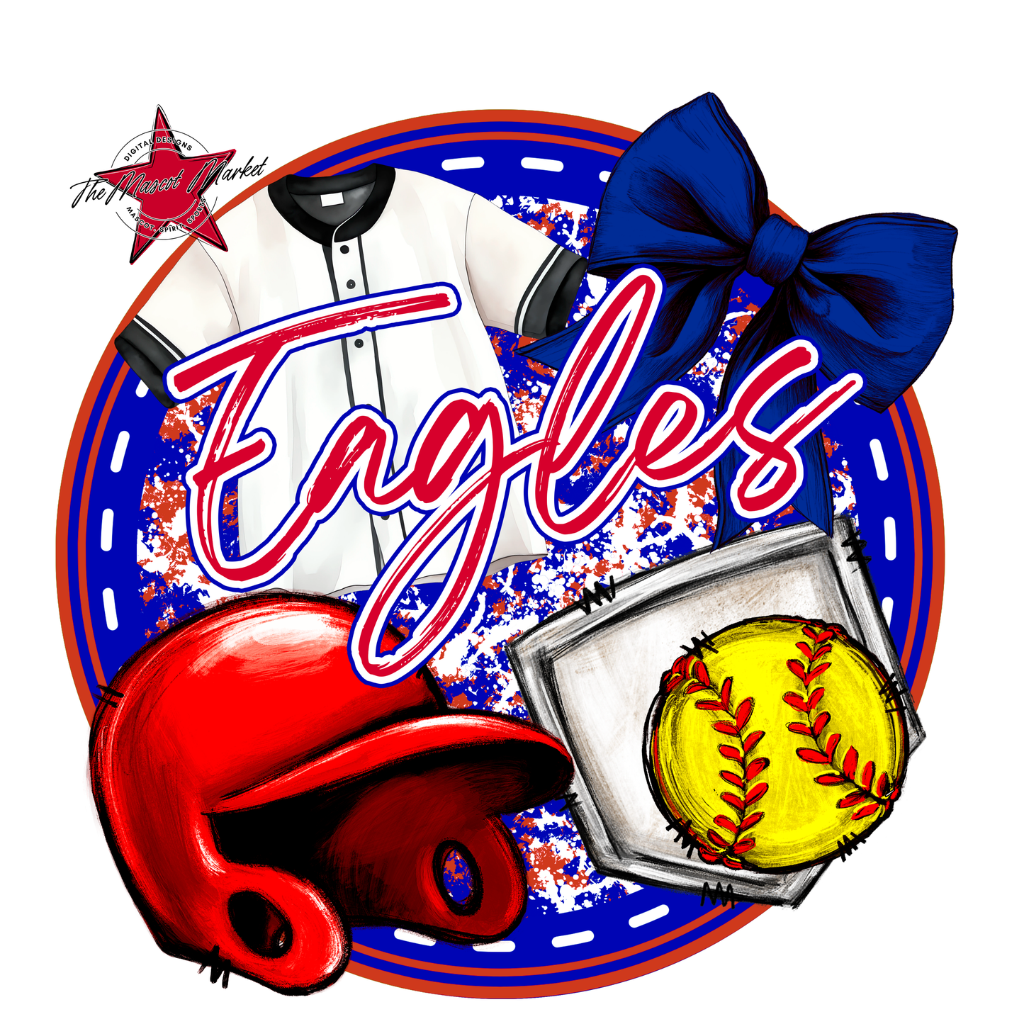 Eagles Circle Softball Design-Blue-Red