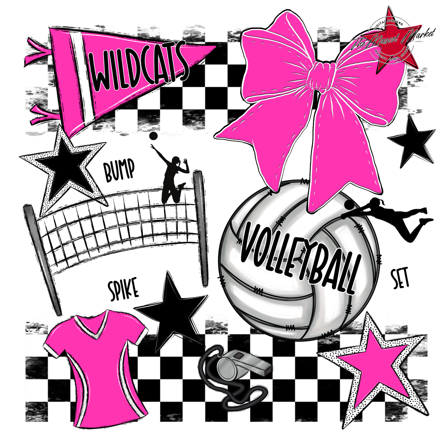 Wildcats Checkers Volleyball Spirit Design-Pink