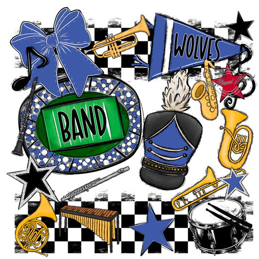 Wolves Checkers Band Spirit Design-Off Blue