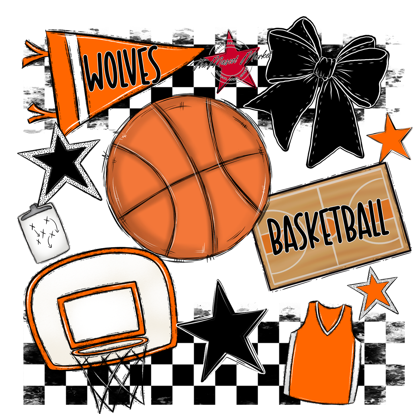Wolves Checkers Basketball Spirit Design-Orange