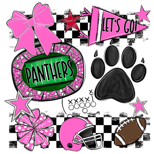 Panthers Checkers Mascot Spirit Design w Paw-Baby Pink