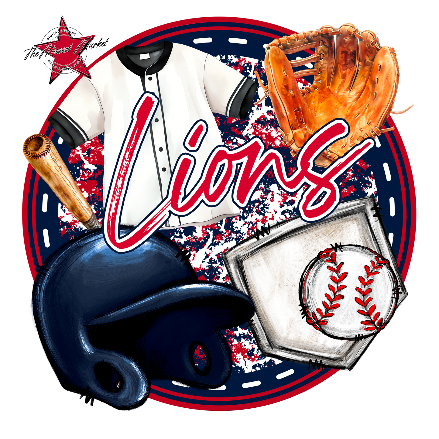 Lions Circle Baseball Design-Navy-Red