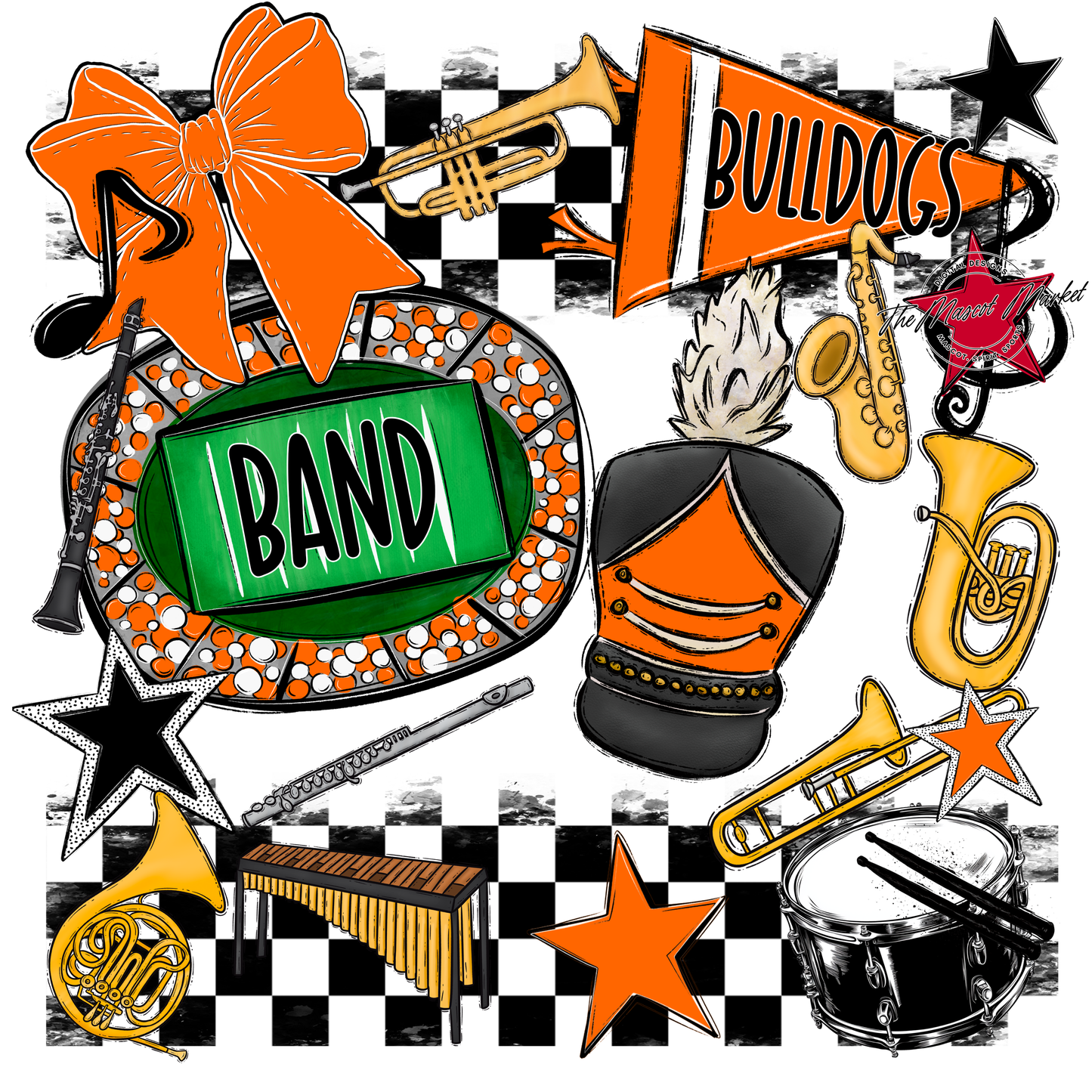 Bulldogs Checkers Band Spirit Design-Orange