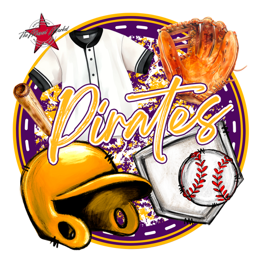 Pirates Circle Baseball Design-Purple-Yellow