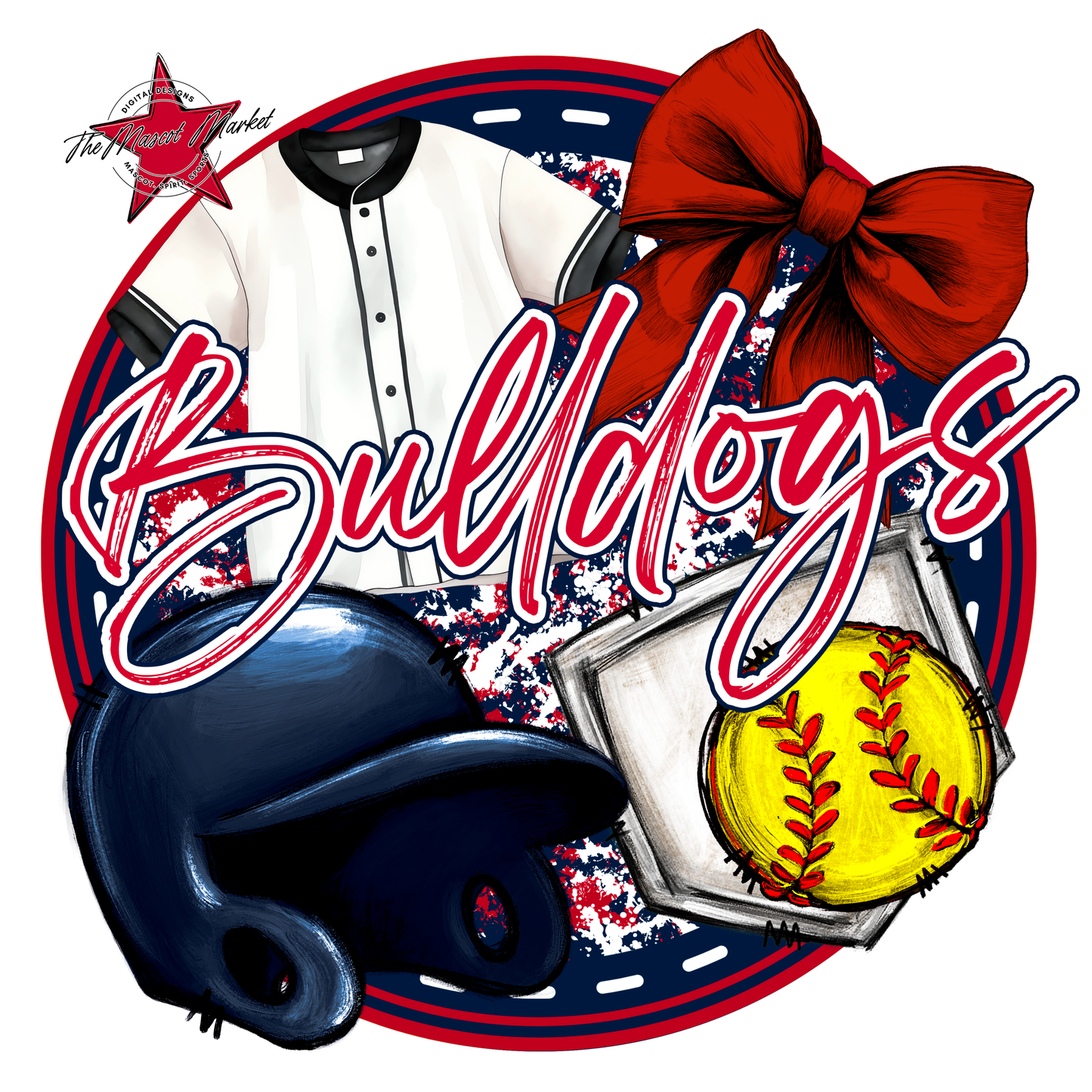 Bulldogs Circle Softball Design-Navy-Red