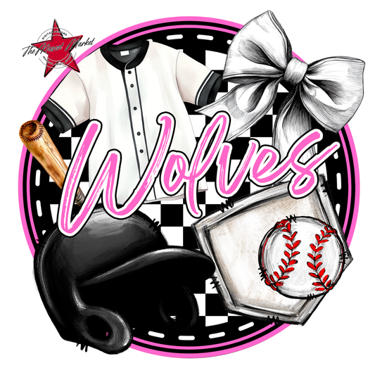 Wolves Circle Baseball Design-Baby Pink