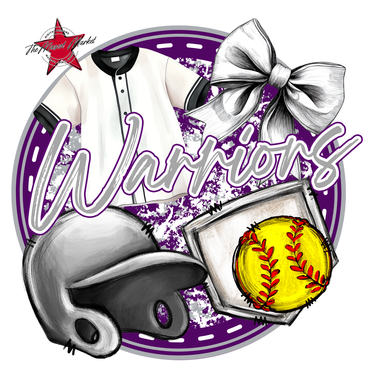 Warriors Circle Softball Design-Purple-Grey