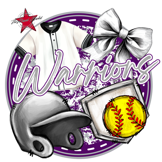 Warriors Circle Softball Design-Purple-Grey