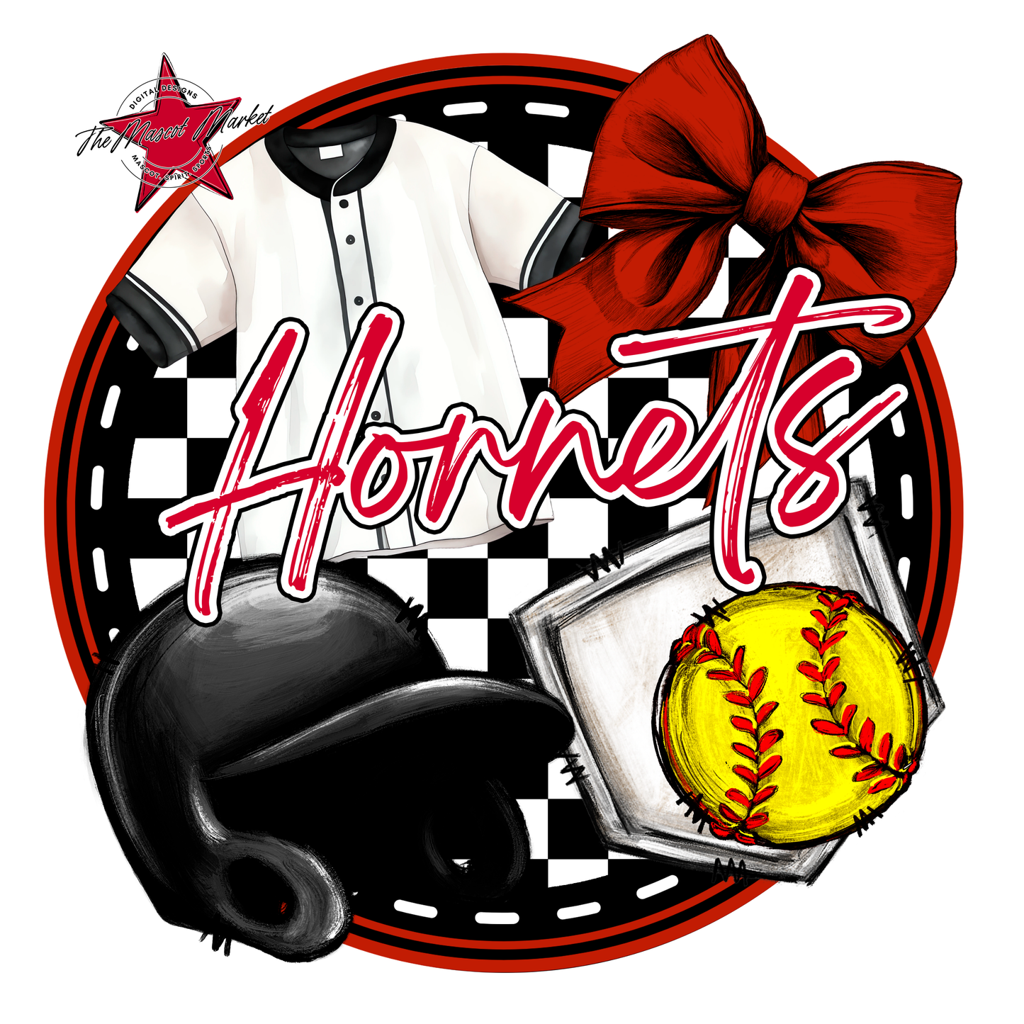 Hornets Circle Softball Design-Red