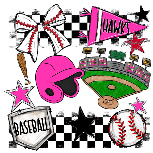 Hawks Checkers Baseball Spirit Design-Pink
