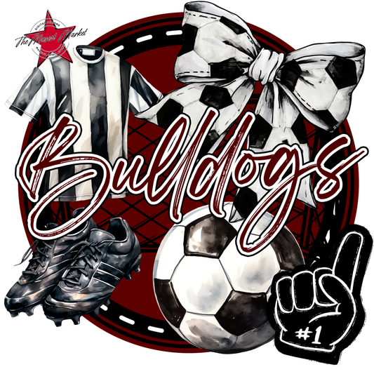 Bulldogs Circle Soccer Design-Maroon