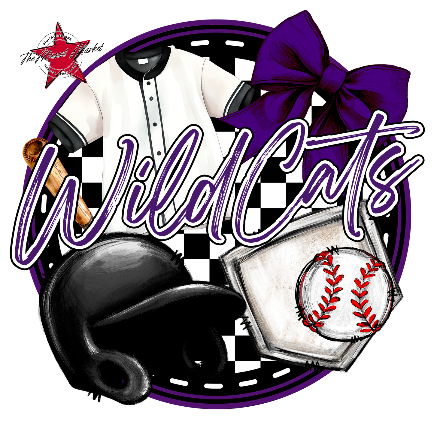 Wildcats Circle Baseball Design-Purple