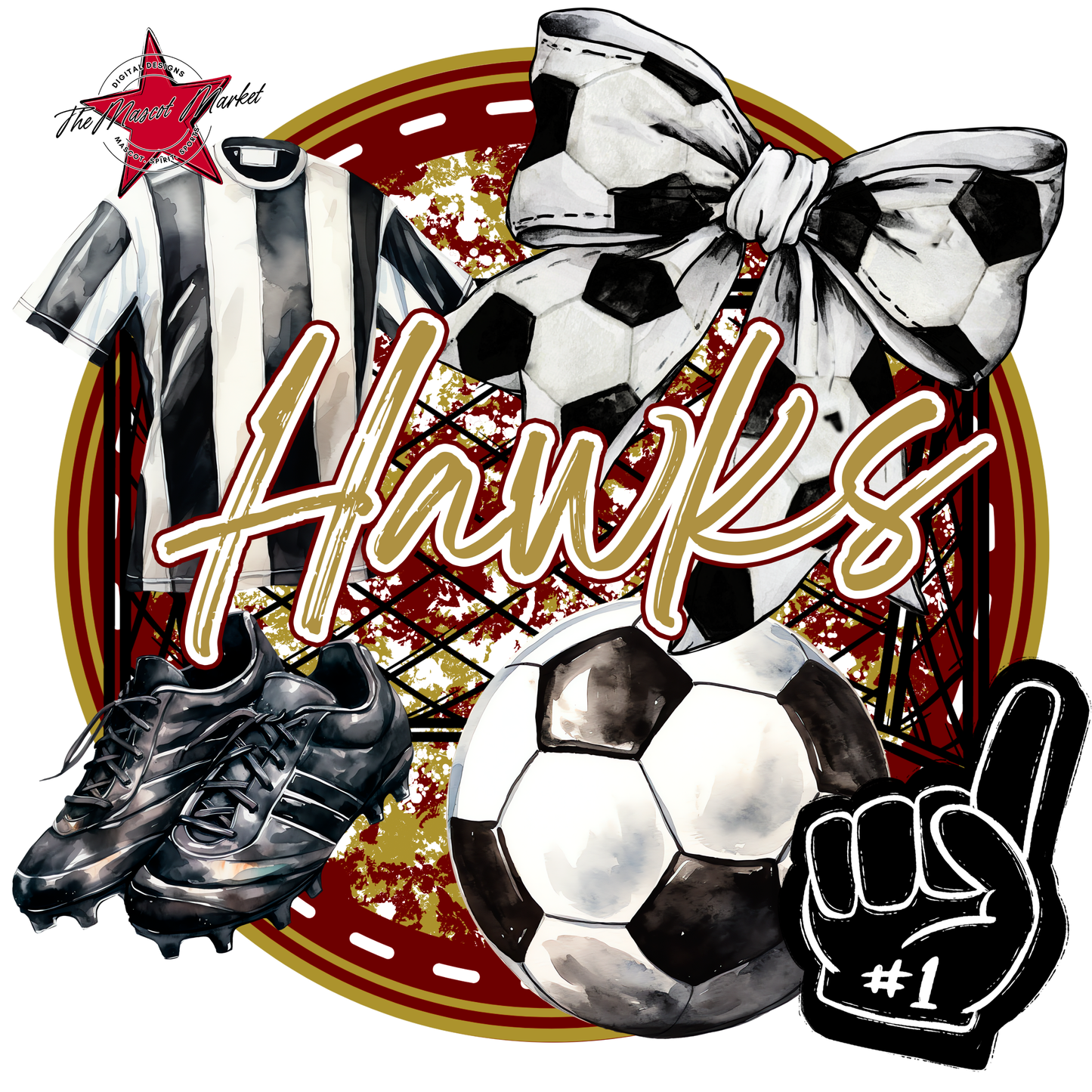 Hawks Circle Soccer Design-Maroon-Gold