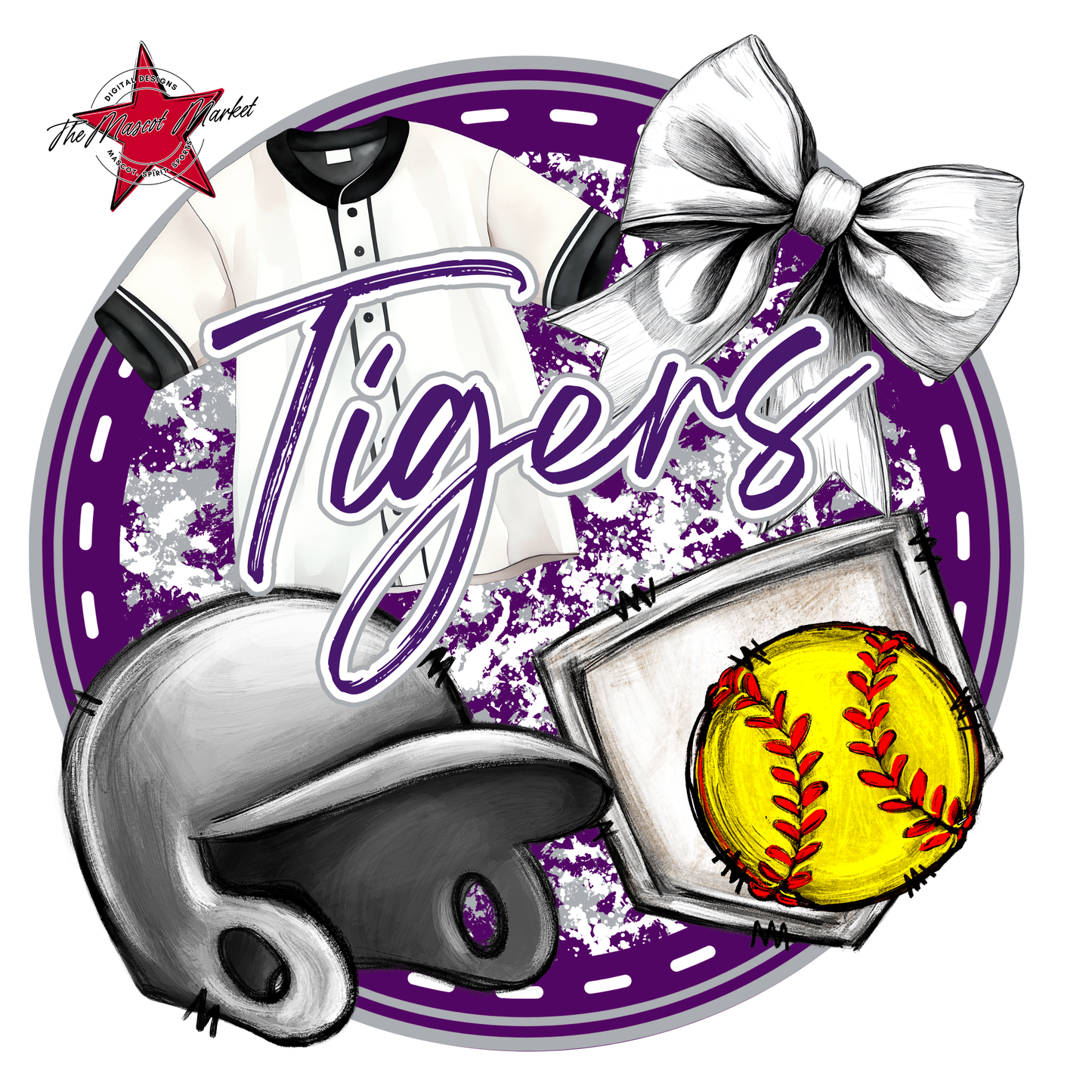 Tigers Circle Softball Design-Purple-Grey