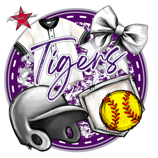 Tigers Circle Softball Design-Purple-Grey