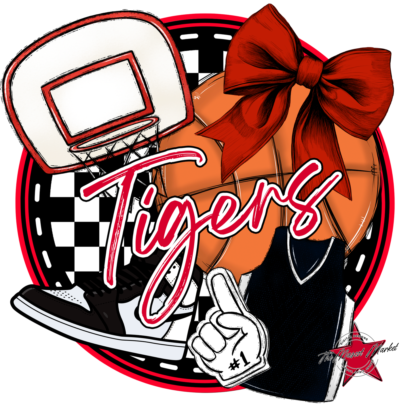 Tigers Circle Basketball Design-Red