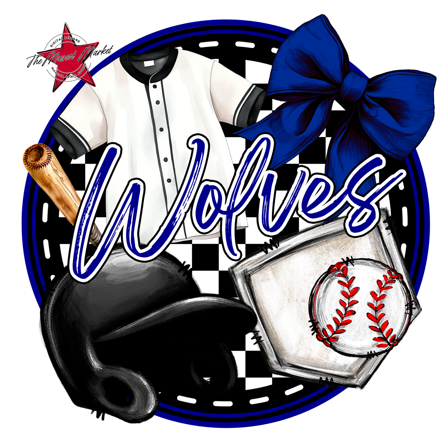 Wolves Circle Baseball Design-Blue