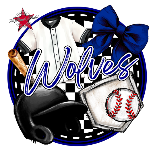 Wolves Circle Baseball Design-Blue