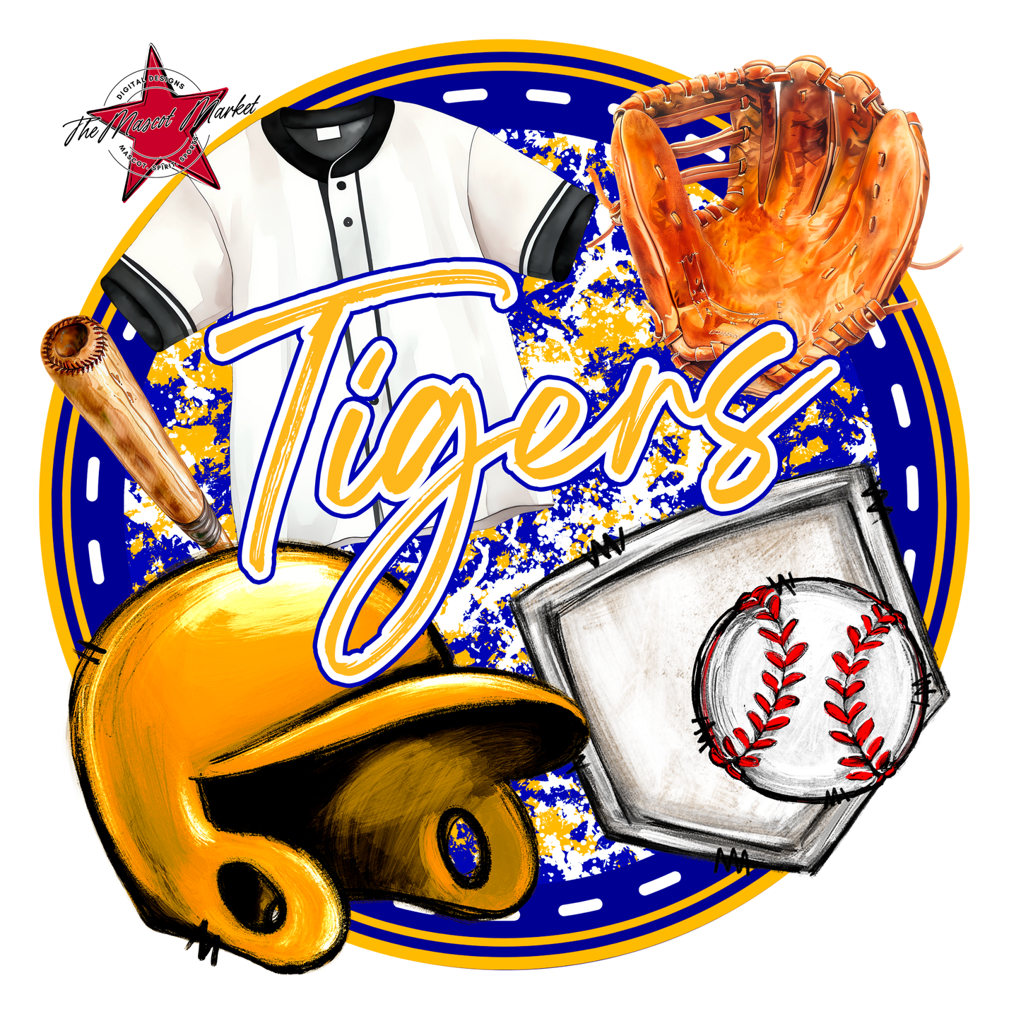 Tigers Circle Baseball Design-Blue-Yellow