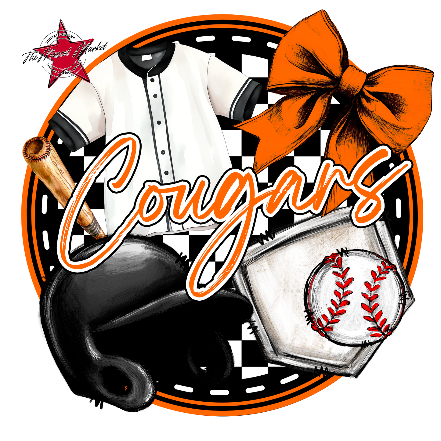 Cougars Circle Baseball Design-Orange
