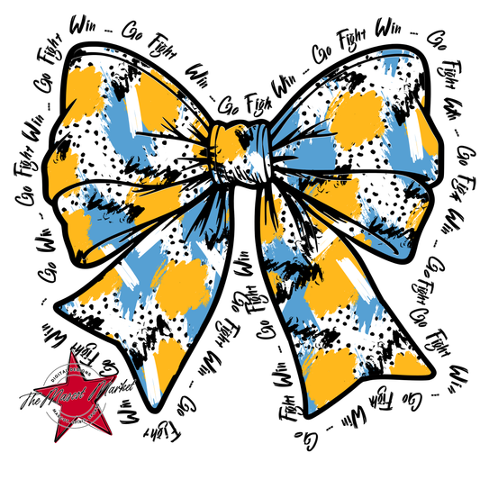 Go, Fight, Win, Splatter Bow Design-Carolina Blue-Yellow