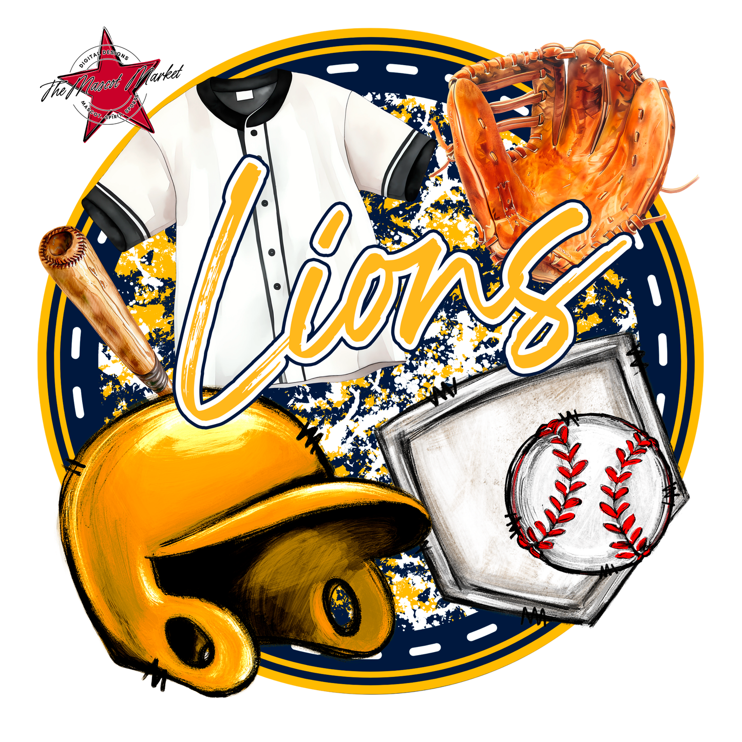 Lions Circle Baseball Design-Navy-Yellow