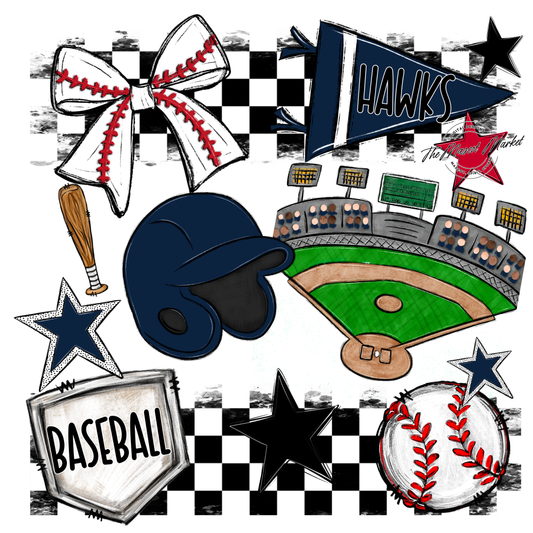 Hawks Checkers Baseball Spirit Design-Navy