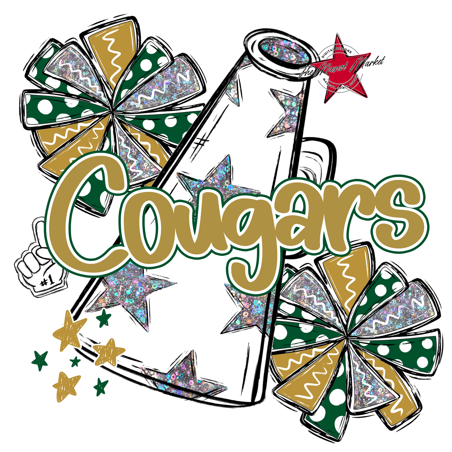 Cougars Alpha Megaphone Design-Green-Gold