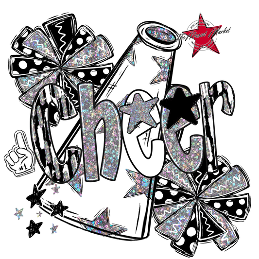 Cheer Megaphone Scrape Holigraphic-Black & White