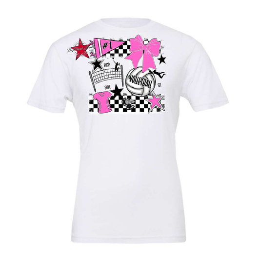 Volleyball Checkers Spirit Design-Baby Pink
