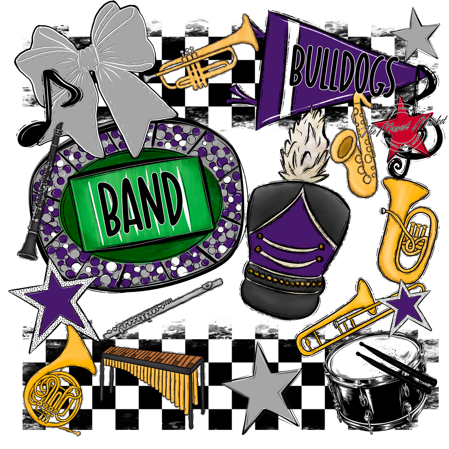 Bulldogs Checkers Band Spirit Design-Purple-Grey