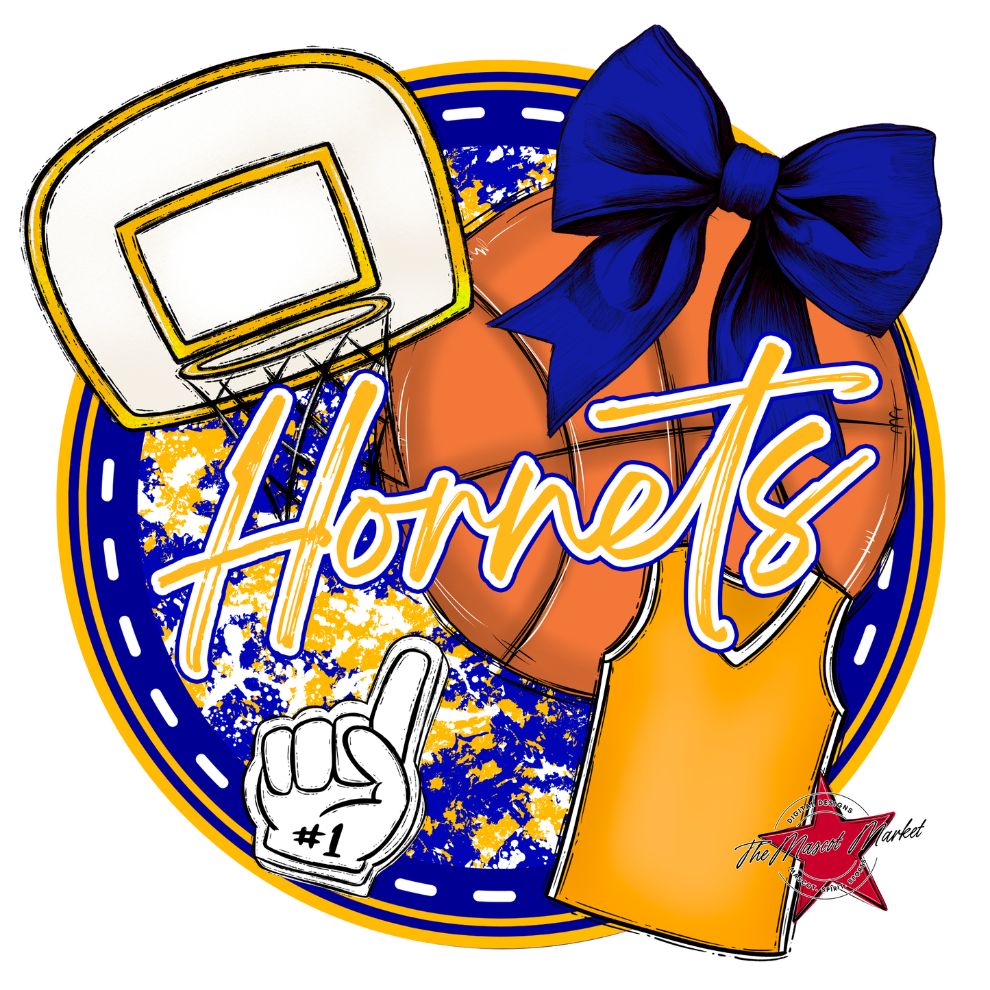 Hornets Circle Basketball Design-Blue-Yellow